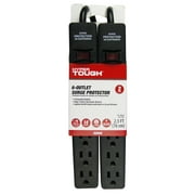 Hyper Tough 2 Pack 6-Outlet Surge Protector with 2.5 ft Cords 500-Joule, Black