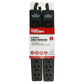 Hyper Tough 2 Pack 6-Outlet Surge Protector with 2.5 ft Cords 500-Joule, Black