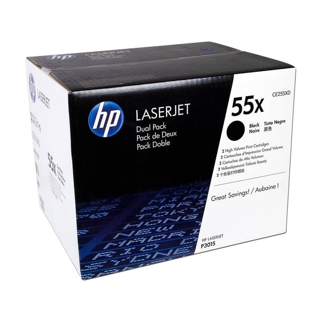 Pack de 2 cartuchos de tóner HP 55X Negro Alto rendimiento Laserjet CE255XD