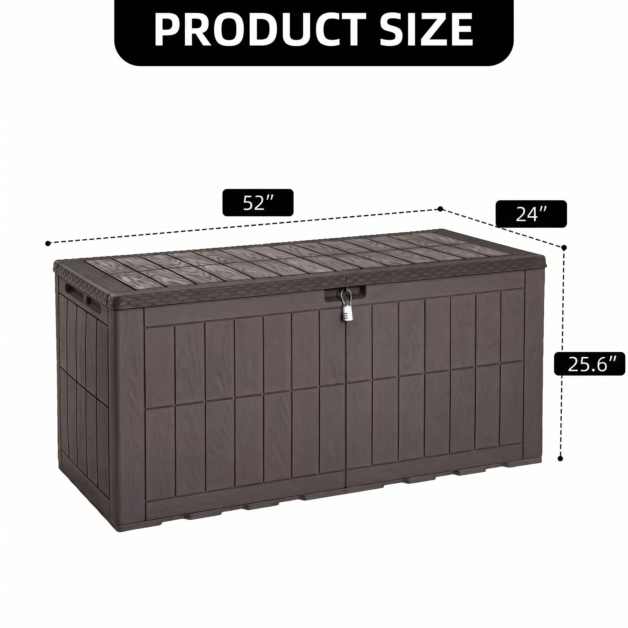 Uforic 134 Gallon Waterproof Outdoor Storage Box with Lock, Resin Deck Box with Hydraulic Support, Weatherproof Storage Bin for Patio Cushions Garden Tools Pool Supplies, Dark Brown