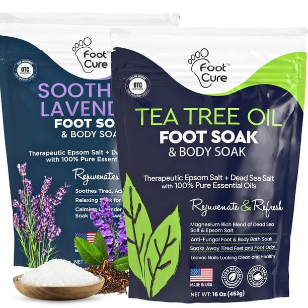 Foot Soak FOOT CURE, aceite de árbol de té y lavanda con sal de Epsom, 480 ml