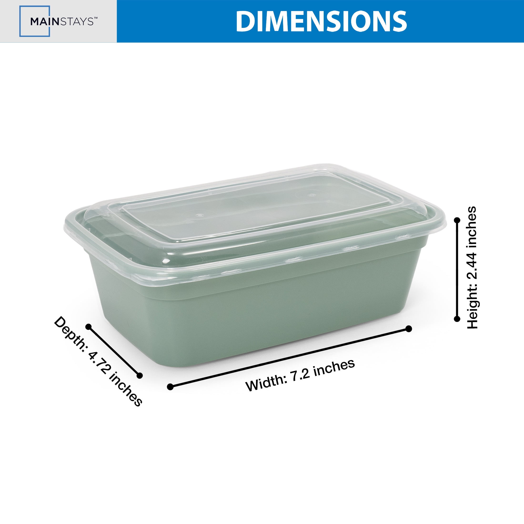 Mainstays Food Storage Containers, 5-Pack, 1-Compartment, BPA-Free Plastic, 3 Cup, Green Sage