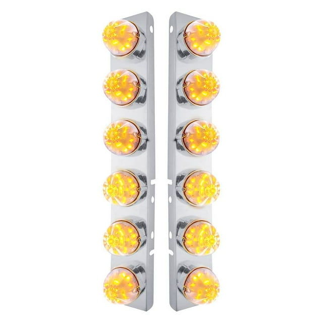 United Pacific 31979 PB SS Front Air Cleaner Bracket w/12X 17 LED Watermelon Lights & SS Bezels -Amber LED/Clear Lens