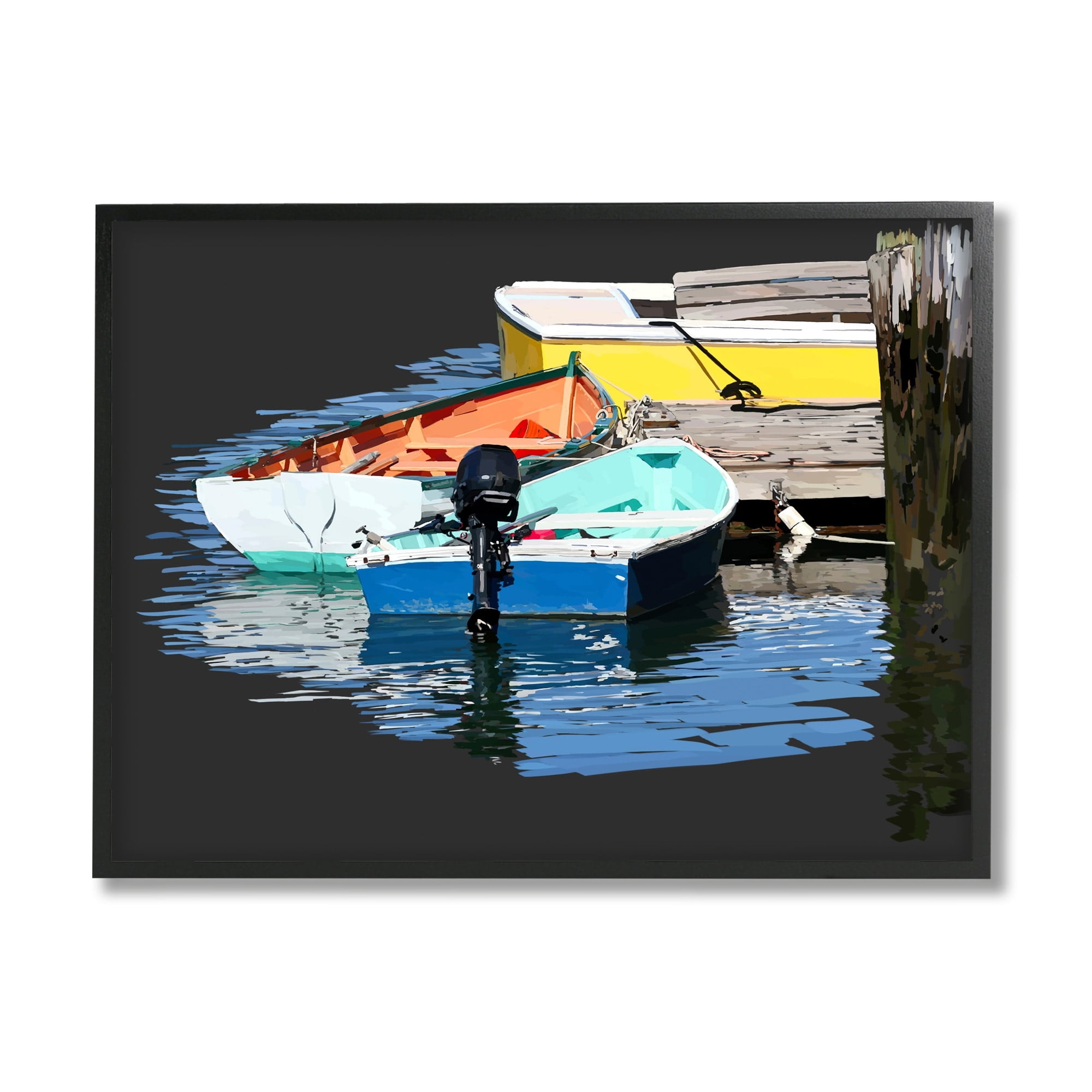 Stupell Industries Docked Dinghy Boats Bold Hues Coastal Photography Gray Framed Art Print Wall Art
