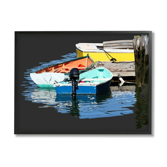 Stupell Industries Docked Dinghy Boats Bold Hues Coastal Photography Black Framed Art Print Wall Art