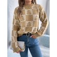 thumbnail image 6 of Women'S Round Neck Long Sleeve Sweater Loose Knitted Autumn and Winter Trend Fashion Casual Pullover Tops Khaki L, 6 of 9