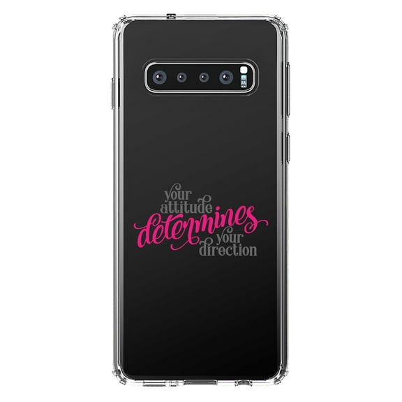 DistinctInk Clear Shockproof Hybrid Case for Samsung Galaxy S10 (6.1" Screen) - TPU Bumper Acrylic Back Tempered Glass Screen Protector - Your Attitude Determines Your Direction
