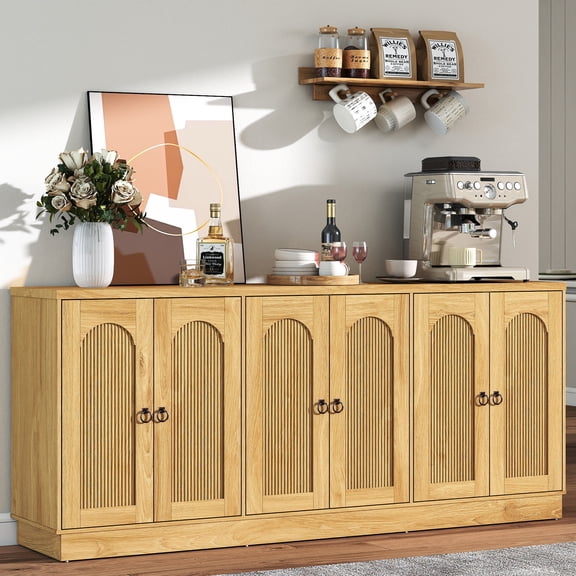 70" Wide Sideboard Buffet Cabinet with Storage, Modern Arched Cabinet with Adjustable Shelves, 6 Doors