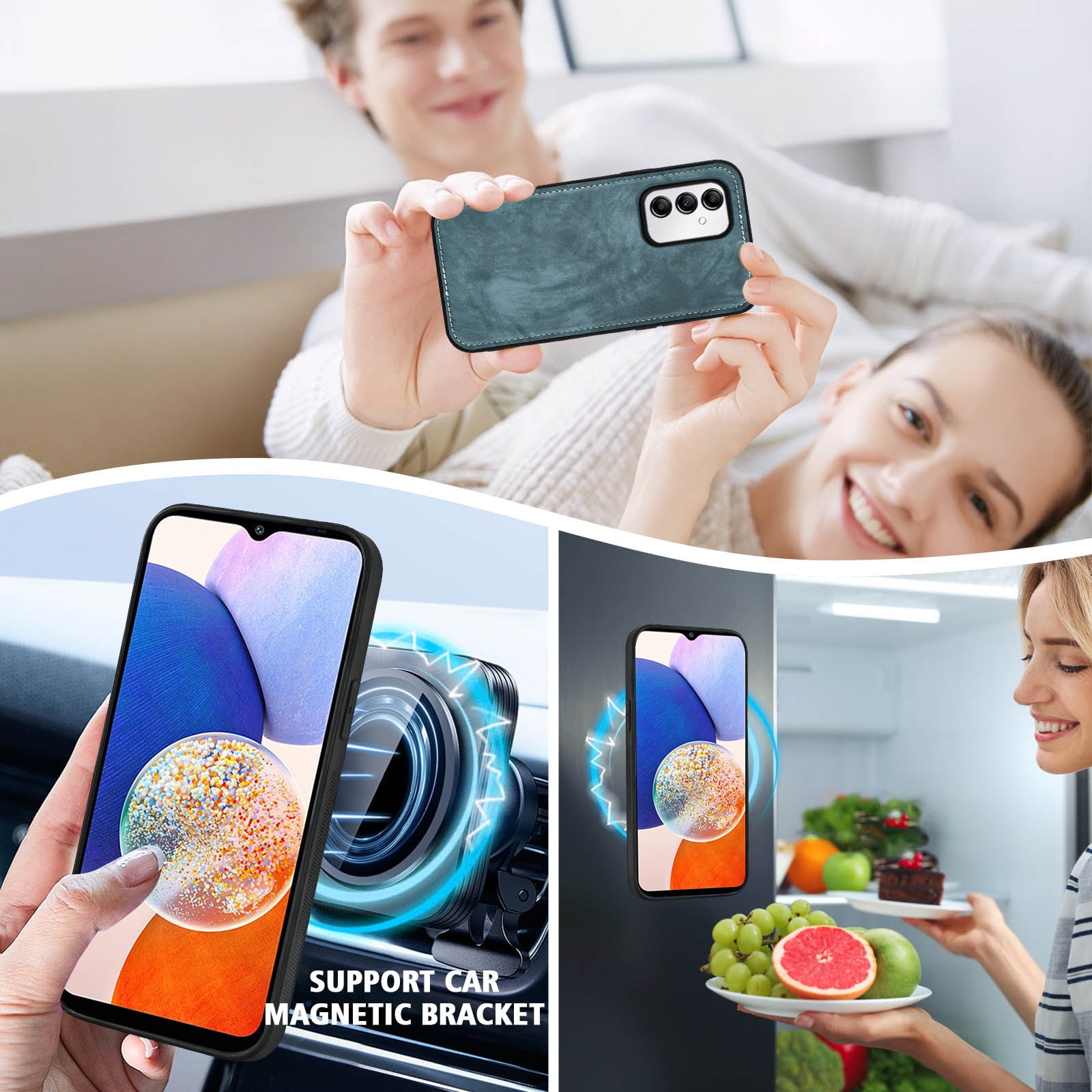 Asuwish Compatible with Samsung Galaxy A14/M14 5G Phone Case Zipper Wallet Detachable Tempered Glass Screen Protector Crossbody Strap Flip Card Holder Cell Cover for A 14 4G 14A 14M G5 Women Men Blue