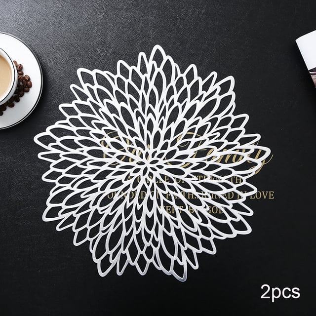 CAROOTU Decorative Floral Table Mat 2 PCS Thick PVC Pot Coaster Fast Heat Dissipation Non Slip Flexible Placemats for Kitchen