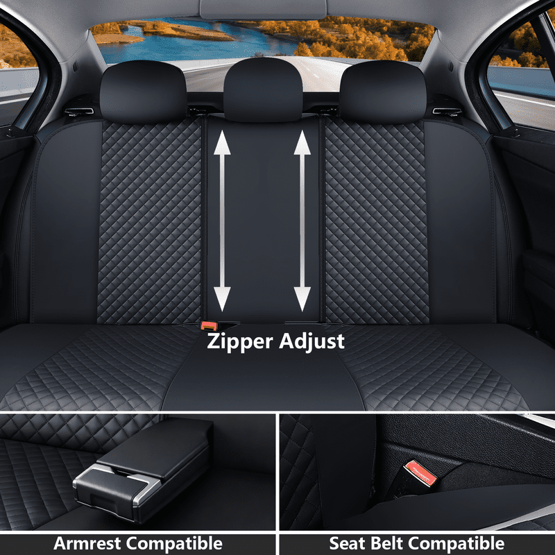 Coverado PVC&Fabric Car Seat Covers, Front and Back Car Seat Protectors, 5 Seats Universal Fit for Most Cars SUV Trucks, Black