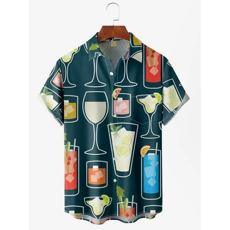 

MLFU Teens Mens Hawaiian Shirt Short Sleeve Button Down Regular Lapel Print Tee Shirts Holiday Clothes Size 100-170/XXS-8XL