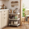 thumbnail image 2 of VECELO Clear Stackable Plastic Storage Carts, 3 Tier Storage Baskets with Wheels, Basket Organizer for Kitchen, Bathroom, Living Room, Home Office, 2 of 8