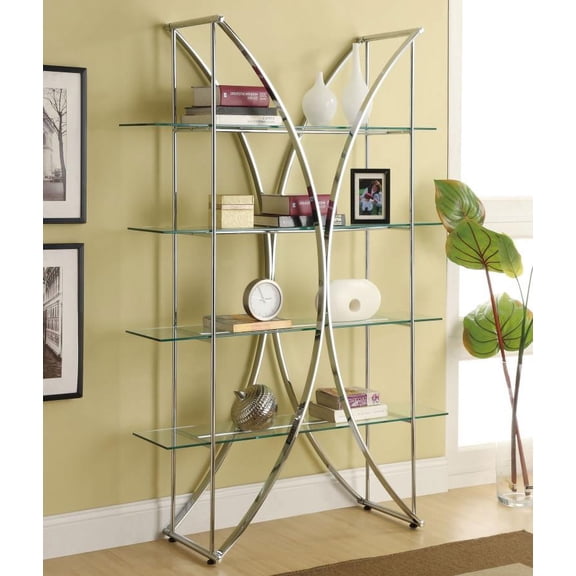 Woden X Motif Floating Glass 4-tier Bookcase Chrome and Clear