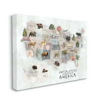 Stupell Industries United States Map Wilderness Animal Illustrations Canvas Wall Art by Ziwei Li