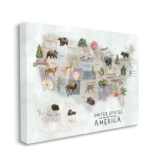 Stupell Industries United States Map Wilderness Animal Illustrations Canvas Wall Art by Ziwei Li