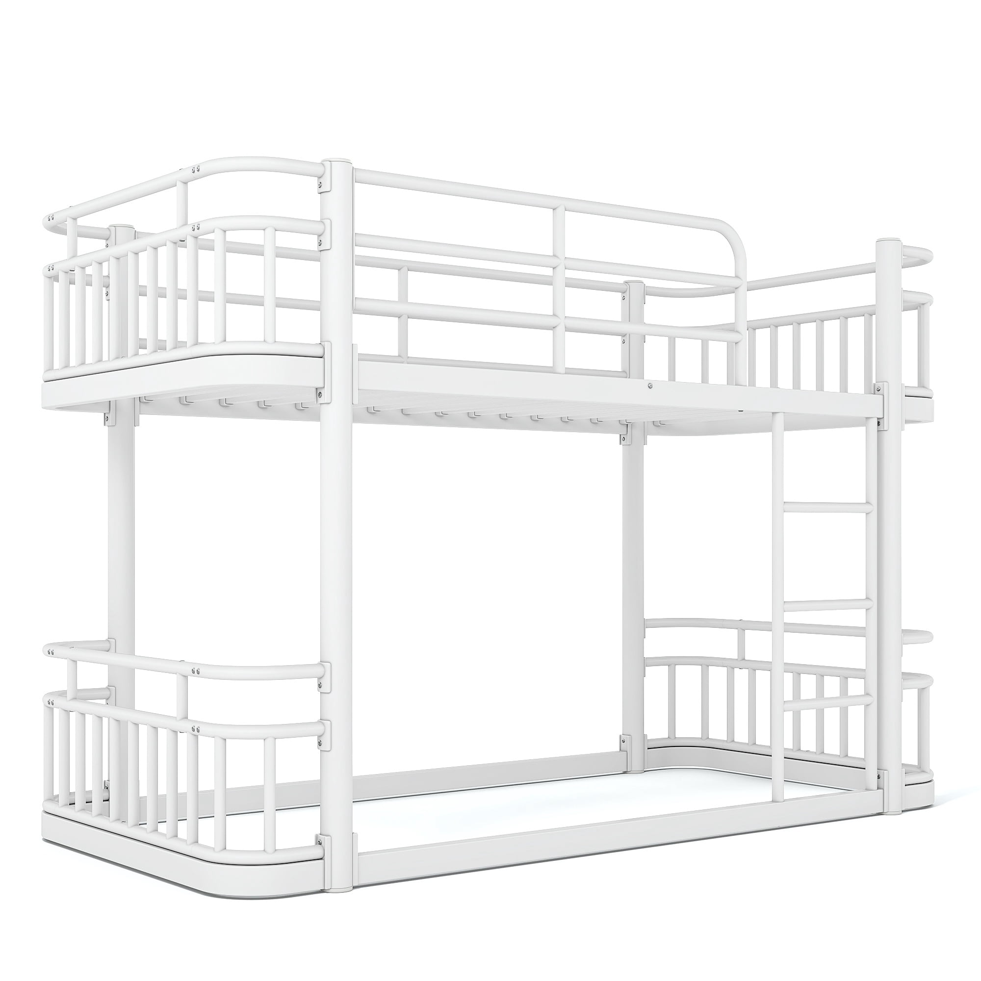 Twin XL Over Twin XL Bunk Bed 81.5 Inch, Metal Bed Frame with Ladder and Guardrails for Teens Adults, Sturdy Round Pipe Construction, No Box Spring Needed, White