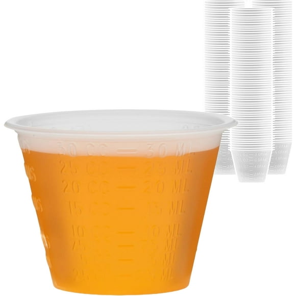 HWZWT 300 Plastic Medicine Cups Small 30 ml Disposable Graduated 1 OZ Measuring Cup with Measurements in Tablespoons, Drams, CC's, ML and OZ for Liquid and Dry Medication, Epo