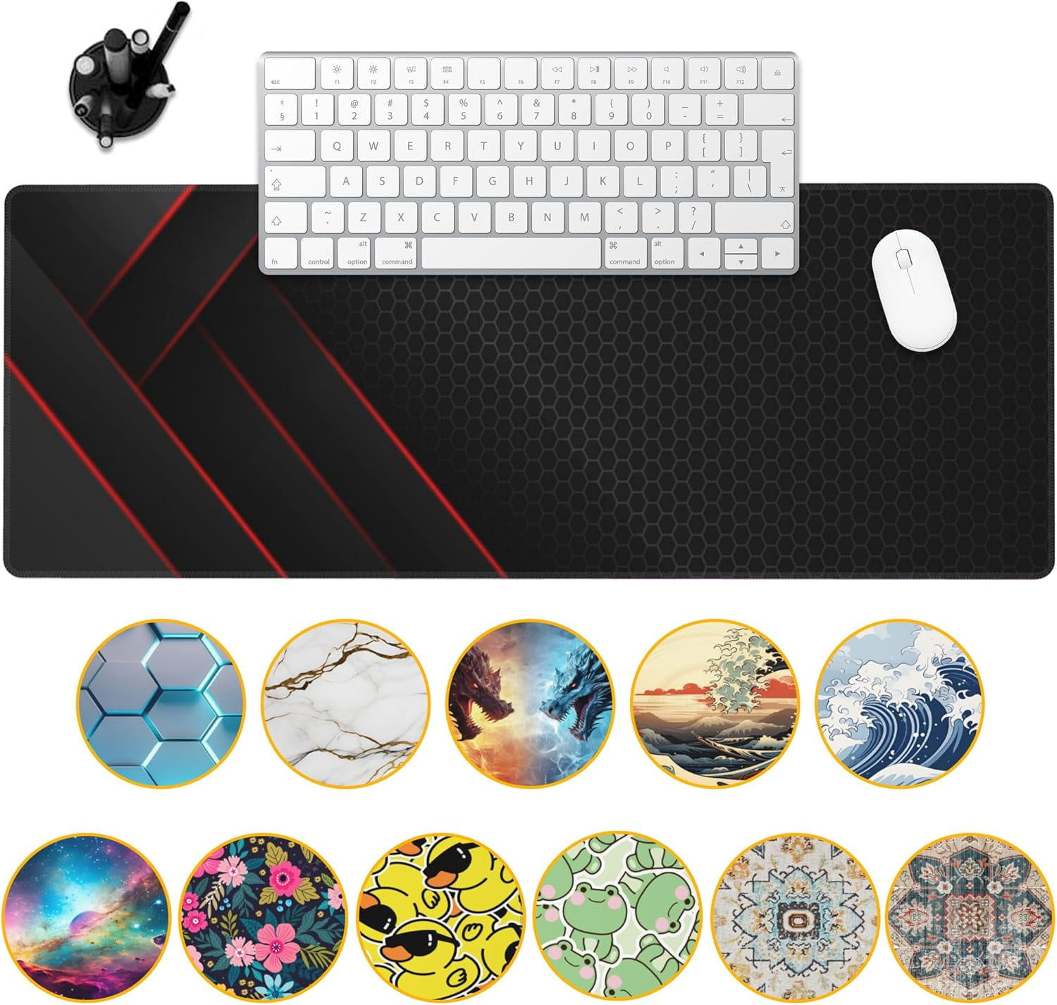 Gaming Mouse Pad,Black Red Honeycomb Technology Desk Pad,31.5"X15.7" Extended Gaming Mouse Pad Mat with Stitched Edge Non-Slip Base Big Mouse Pad for Office Keyboard Laptop