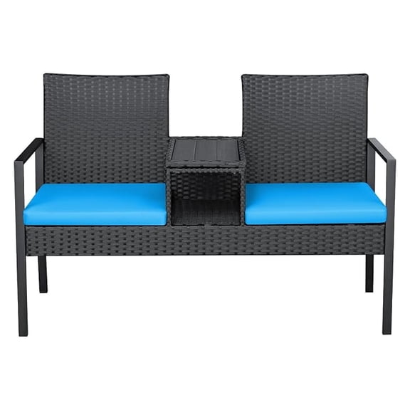 Patio Conversation Set Outdoor Wicker Furniture Sets with Soft Cushions and Built-in Coffee Table for Lawn, Garden and Backyard, Blue