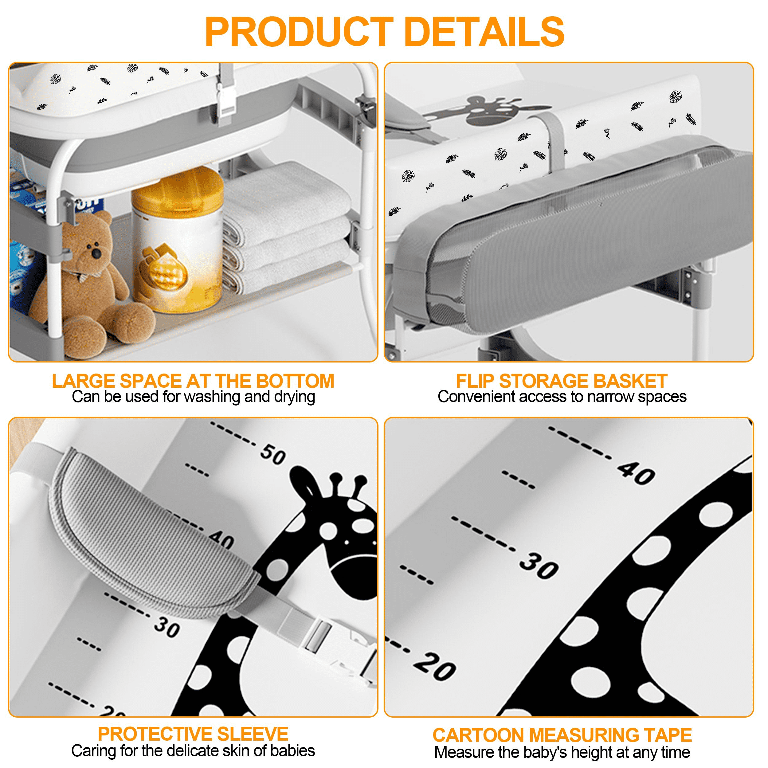 2-in-1 Baby Changing Table with Bathtub, Adjustable Height Diaper Station with Built-in Thermometer, Safety Strap & Storage Baskets, 50KG Load Nursery Organizer with Wheels for Newborns
