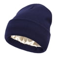 thumbnail image 2 of Unisex Knit Beanie Hat with Silk Lining Soft Slouchy Warm Acrylic Winter Hats Cuffed Skull Beanie for Women Men Navy S, 2 of 3