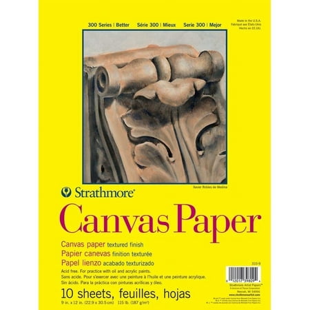 Strathmore 300 Series Bloc de Papier pour Toile, Relié à la Colle, 9x12 Pouces, 10 Feuilles (115 Lb187 g) - Papier d'Artiste pour Adultes et Étudiants - Peintures Acrylique et à l'Huile