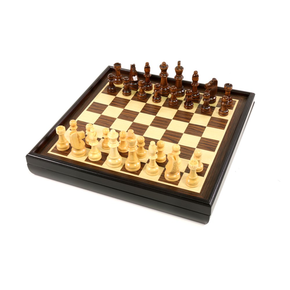 Craftsman Natural Wood Veneer Deluxe Chess Set