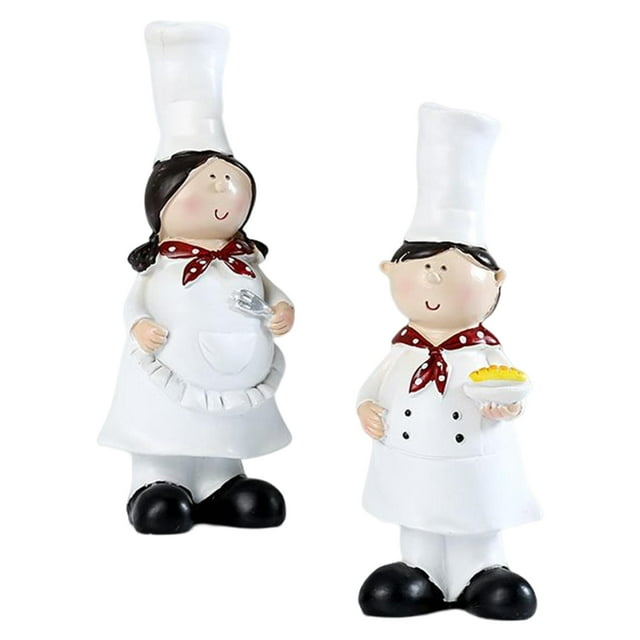2x Resin Couple Chef Figurine, Cook Statue Sculptures Decorative Lifelike Modern