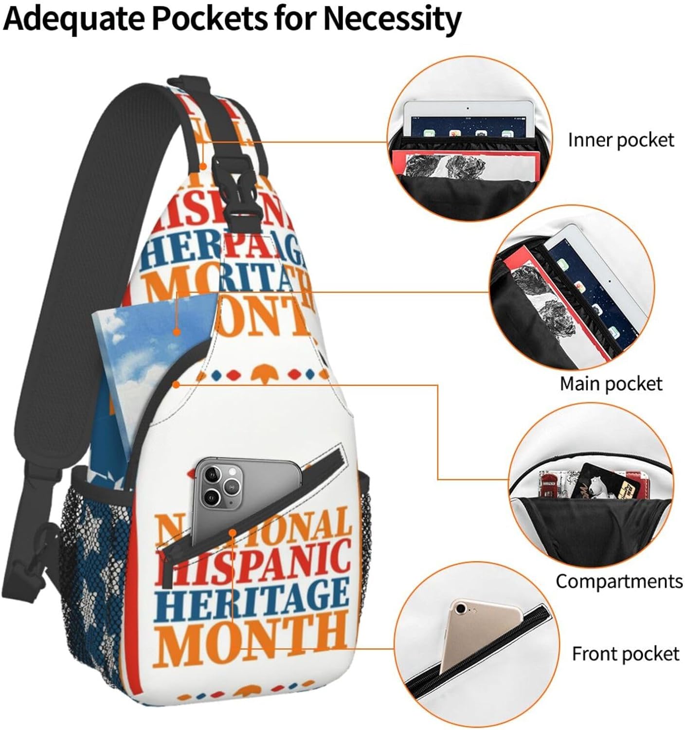 Mes Nacional De La Herencia Hispana Hispanic Heritage Month Sling Bag Crossbody Hiking Travel Chest Bags Backpack Shoulder Daypack for Women Men