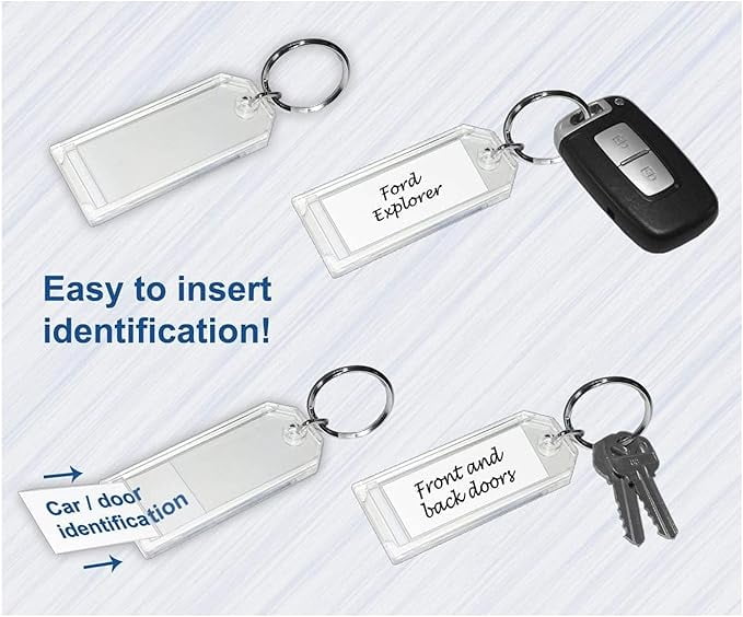 Premium Key Tag 3" Clear Crystal Plastic with Label and Ring  (100 - Pack), Mage in Usa