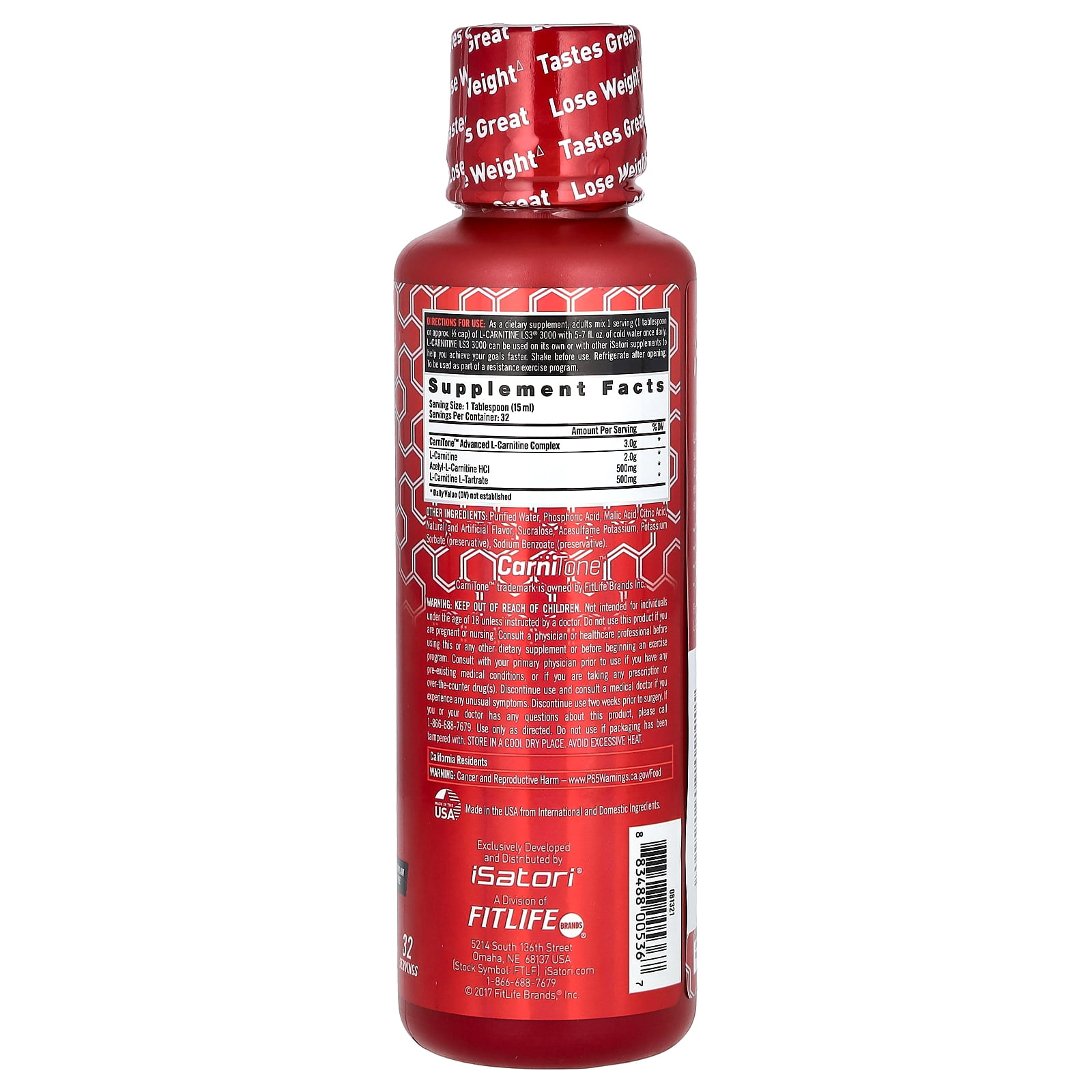 iSatori L-Carnitine LS3 3000 Liquid Supplement - Bombsicle Flavor, Fat Loss  Support - Walmart.com