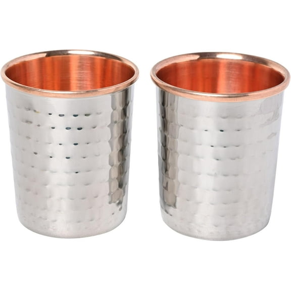 HealthGoodsIn - Hammered Pattern Dual-Layer Copper & Stainless Steel Tumbler Set 2 Pack - 250ml for Ayurveda