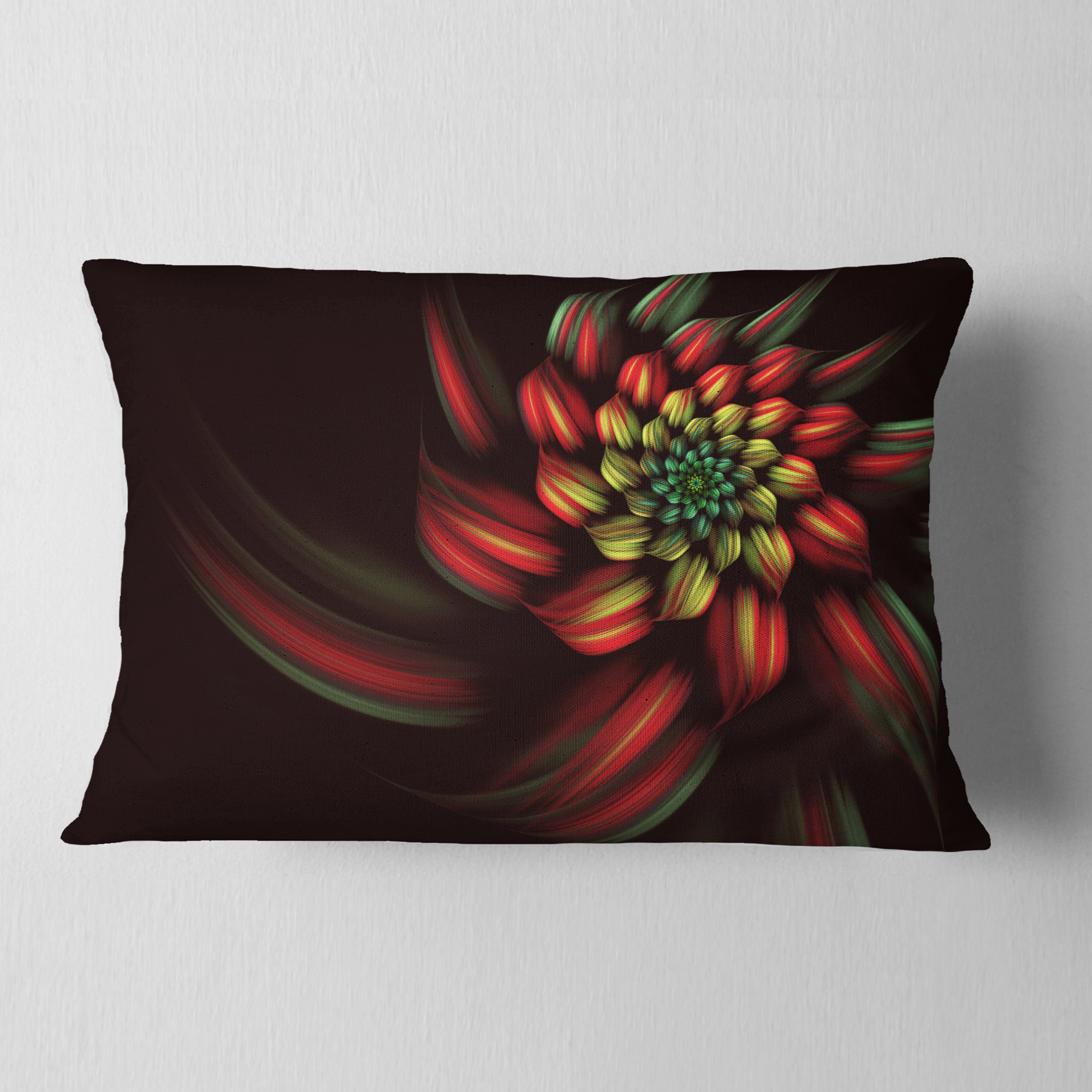 Designart Red Abstract Fractal Flower Spiral - Floral Throw Pillow - 12x20