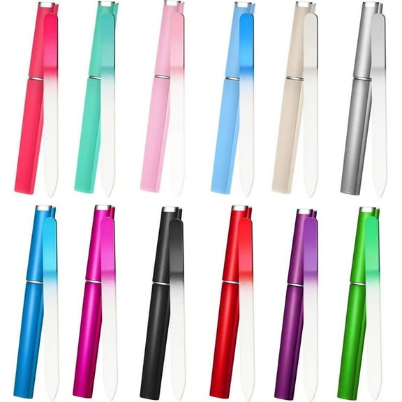 Scnwvu 12 Pack Glass Nail File with Case,Crystal Fingernail Files Set,Double Sided Finger Nail Files,Professional Manicure Nail Care for Women,Men,Kids