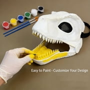 Hard Plastic Dinosaur Mask with Felt & Eye Mesh and Paint & Peach Pink White Faux Fur,T-Rex Dino Mask Moving Jaw and Sounds,Furry Head Base for Halloween Christmas,Fursuit Therian DIY Dino Masks