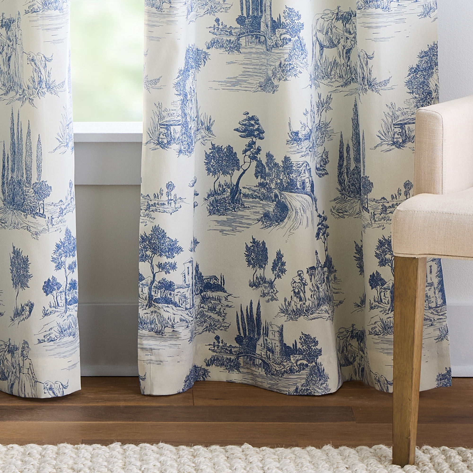 Martha Stewart Village Life Curtain Panel Pair, Blue, Back Tab, Blackout, Indoor, Adult, 2 Piece Set, 37" x 84"