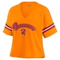 thumbnail image 2 of Women's WEAR by Erin Andrews Orange Tampa Bay Buccaneers Color Block Boxy V-Neck T-Shirt, 2 of 4