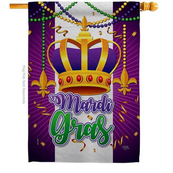 Breeze Decor H120074-BO 28 x 40 in. Mardi Gras Crown Springtime Vertical House Flag with Double-Sided Decorative Banner Garden Yard Gift