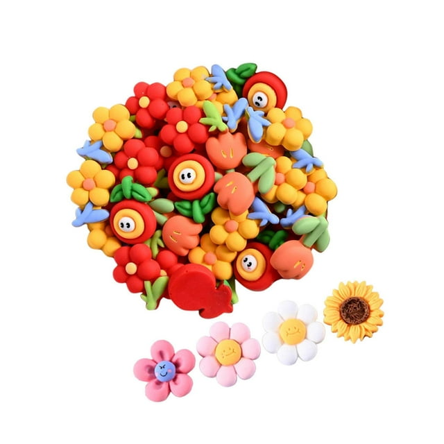 50x Multicolor Flower Flatback Buttons Charms Phone Case Beads Scrapbooking Ornaments