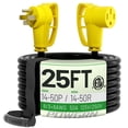 thumbnail image 1 of Cable de extensión RV/EV POWGRN de 50 amperios, 25 pies, resistente al agua para exteriores, 1 of 7
