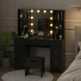 thumbnail image 2 of Vanity Desk With Led Lighted Mirror,Makeup Vanity With 10 Led Lights & 5 Metal Sliding Drawers, 3 Color Brightness Adjustable, Vanity Table With 6 Open Shelves, Dressing Table for Women Girls, 2 of 9
