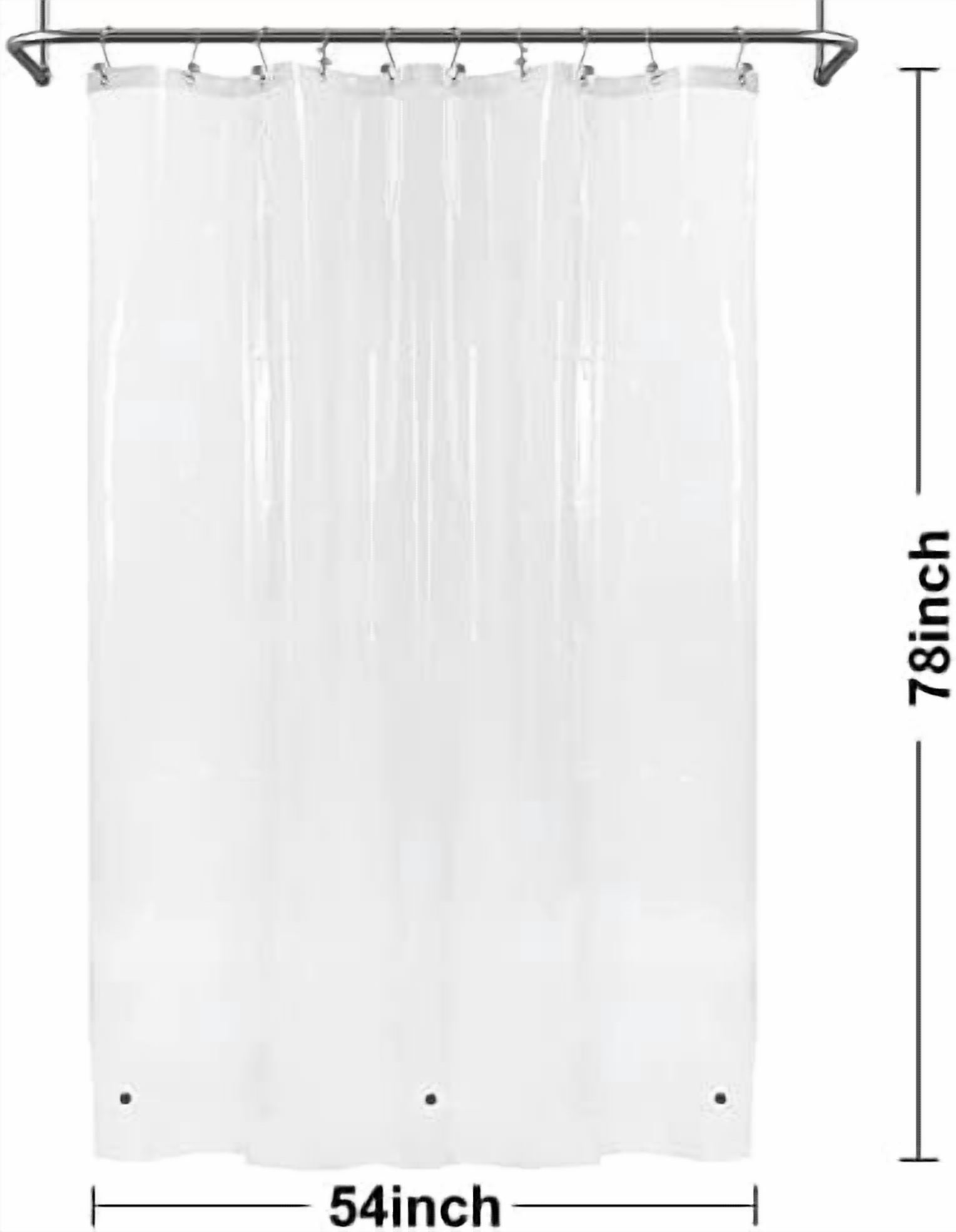 54x78 Inch Stall Shower Curtain/Liner 8G Heavy Duty Clear PEVA, 3 Bottom Magnets, Waterproof, PVC Free, Metal Grommets