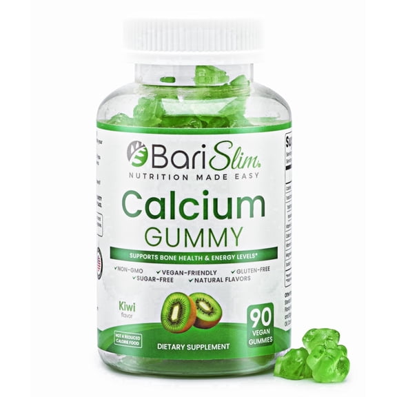 BariSlim Calcium Gummies with Vitamin D3 & Magnesium for Bone Health & Digestive Support, Adults, Kiwi Flavor, 90 Count