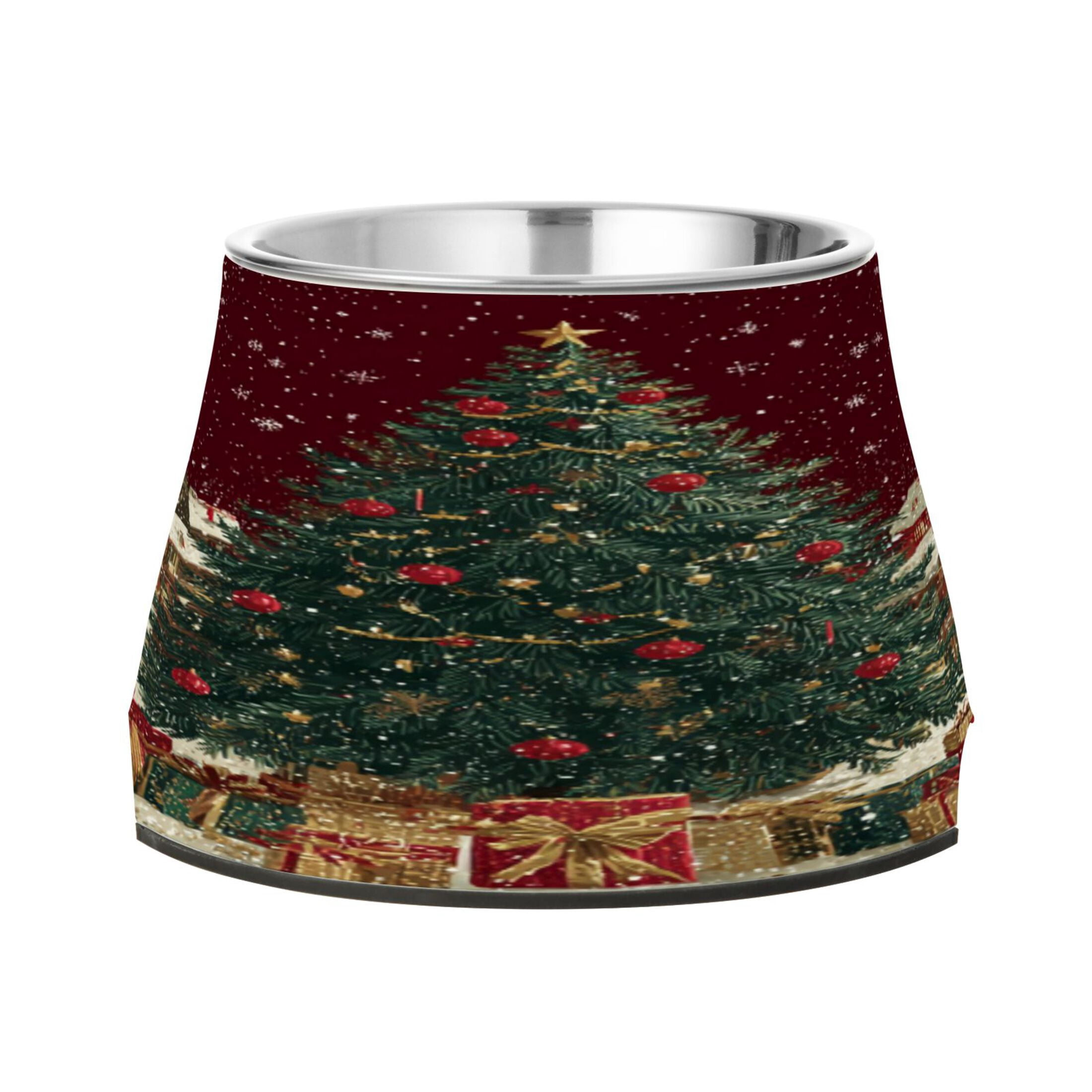 Raised Pet Bowl with Removable Stainless Steel Insert Anti-Slip No-Tip Dog Bowl for Small to Medium Pets Large Christmas Tree