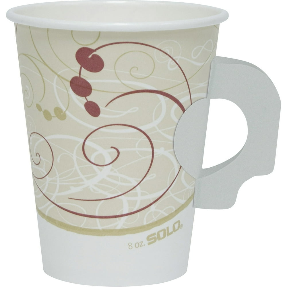 SOLO Cup Company Hot Cups, w/Paper Handle, Symphony Design, 8oz, Beige