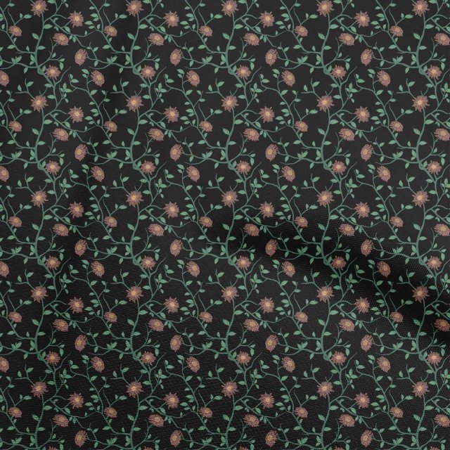 oneOone Georgette Viscose Dark Green Fabric Floral Craft Projects Decor Fabric Printed By The Yard 42 Inch Wide