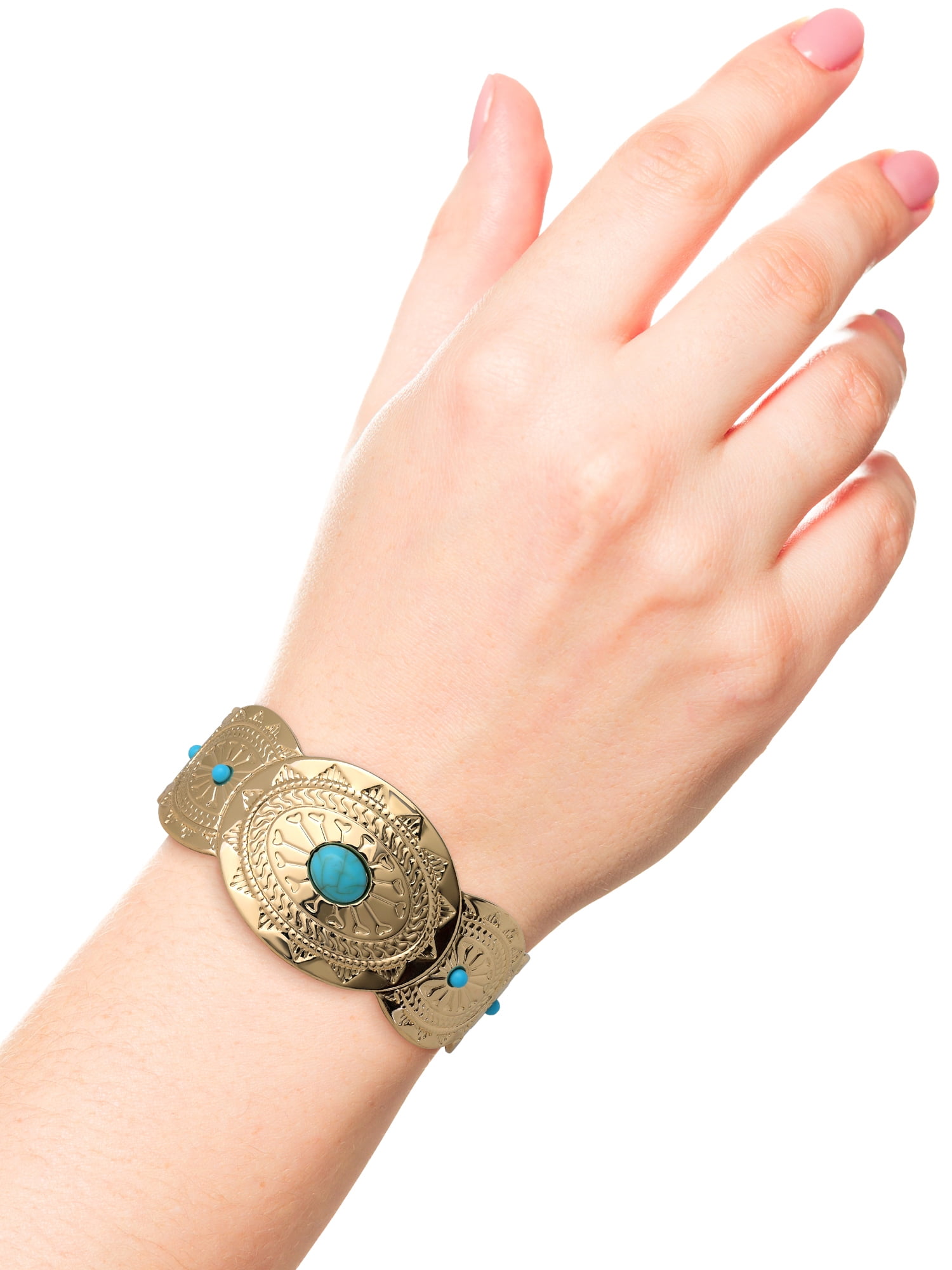 Jessica Simpson Women's Gold-Tone Faux Turquoise Engraved Cuff Bracelet