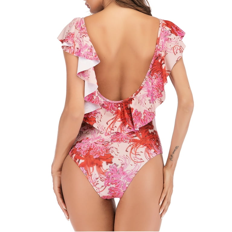 Buy SAYFUT Women's Floral Print One-Piece Swimsuit Sexy Back Cross