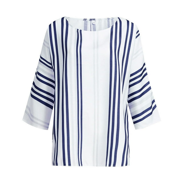 CEHVOM T-Shirt à Manches Longues Décontracté à Col Rond à Rayures Imprimées pour Femme Grande Taille Liquidation